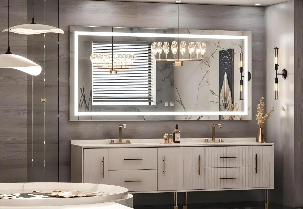 bathroom vanity with mirror and lights